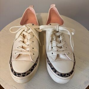 Kate Spade Cream with Leopard Trim Sneakers with Lace-Up Design